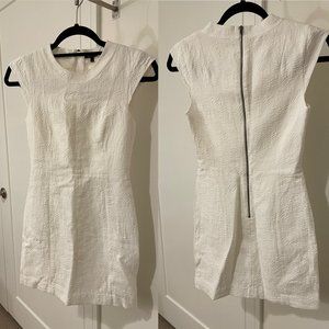 Petite Theory White Jacquard Cap Sleeve Dress US 00P